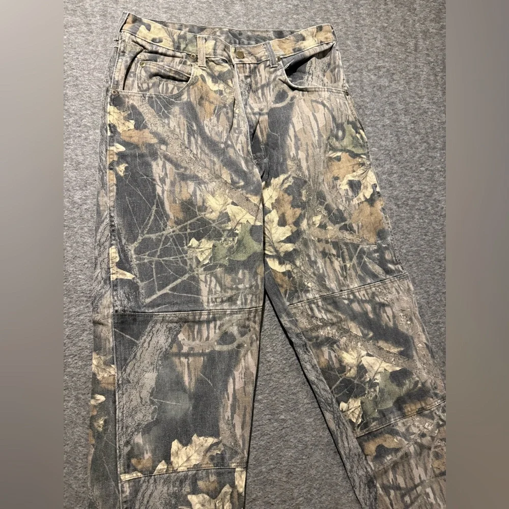 Wrangler Vtg Camo Mossy Oak Pants Jeans Men’s tag 34x32 (fit 32x30) Double Knee